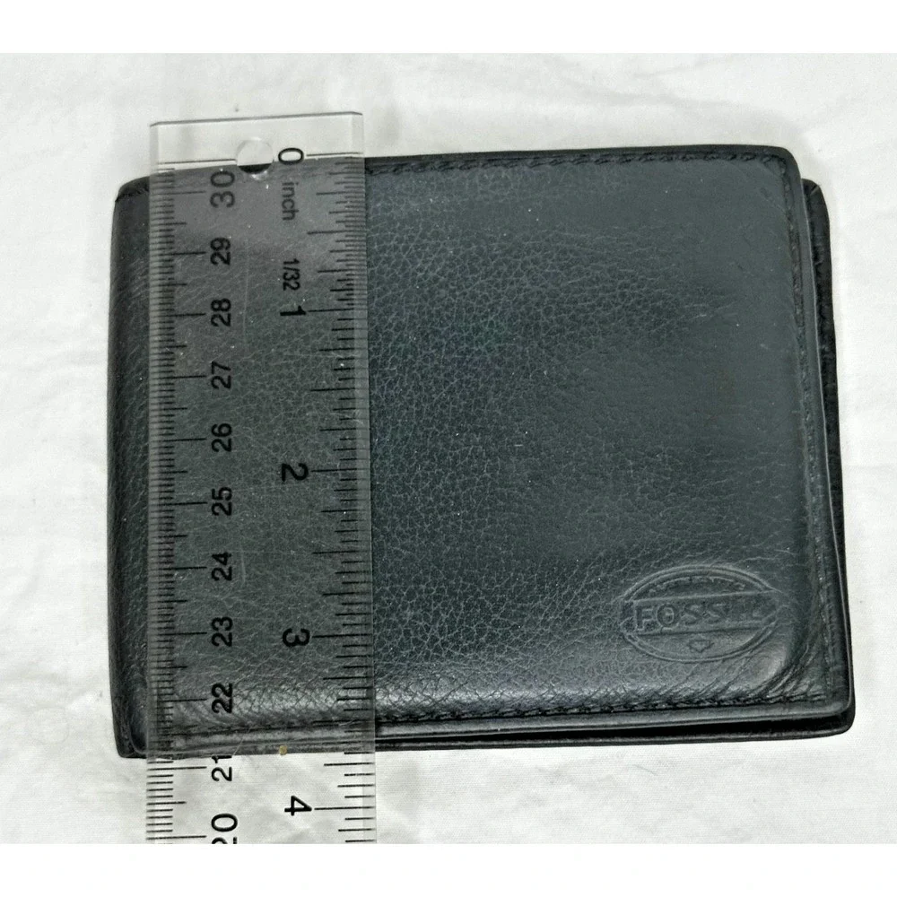 Mens Fossil Wallet Bifold Black Leather 3.5x4
